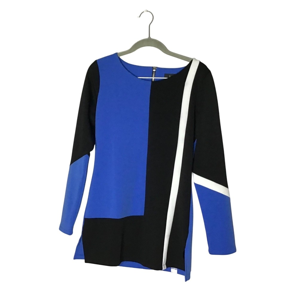 Worthington Womens Colorblock Long Sleeve Scoop Neck Zip Back Blouse Size‎ S